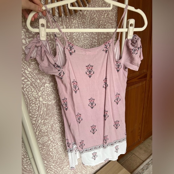 LA Hearts by PacSun Cold Shoulder Shirt Sleeve Pink White Floral Mini Dress - Picture 6 of 7